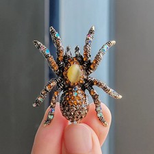 Vintage Crystal Spider Brooch Pin Brown Rhinestone Insect Jewelry Summer Gift picture