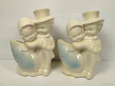 Vintage 1940's Pair Of Shawnee Pottery Planters Boy& Girl Hugging picture