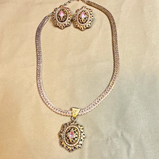 Vintage 1928 Crystal & Faux Pearl Necklace Pendant & Earrings Set picture