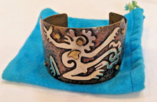 Vintage Mexico Mixed Metal Bracelet/Cuff hammered copper,silver, brass Casa Maya picture