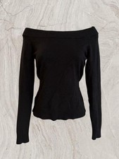 Vintage Twenty One Black Off Shoulder Knit Top 90s Minimalist Long Sleeve Y2K L picture