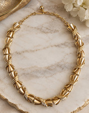 Vintage Signed TRIFARI Gold-Tone Ribbon Knot Statement Necklace picture