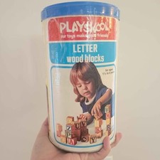 70's Vintage Wooden Blocks in Original Canister picture