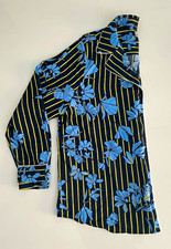 Halogen Women’s 2XL Button-Up Pajama Sleep Blouse Floral Stripe Navy Yellow picture