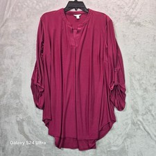 Cato Womens Plus 18/20W Berry Pink Roll Tab Sleeve High Low Pleated Back Tunic picture