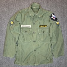 Vintage 60s US Army OG 107 Utility Shirt Patched Named Early Pattern Vietnam picture