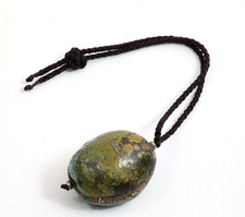 Century-Old Antique Tibetan Turquoise Amulet Pendant Red Inlay picture