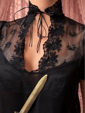 1930s Mourning Black Gauze Net Lace Hand Stitched Blouse picture
