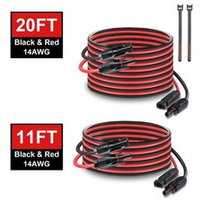 11ft 20ft Black Red Solar Panel Extension Cable Wire Solar Connector 14AWG Gauge picture