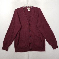 L.L. Bean 100% Lambswool Button Cardigan Sweater Men's Large Maroon Red picture