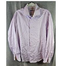 Robert Graham Knowledge Wisdom Truth Purple Striped Mens Shirt w/Flip Up Cuff Lg picture