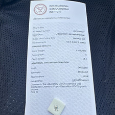 IGI Certified Lab-Created Diamond 1.10ct E VS1 Excellent Emerald Cut 7.03x5.03 picture