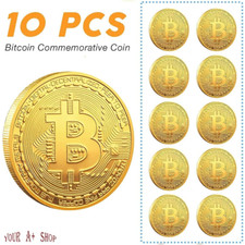 10 Pcs Physical Bitcoin Commemorative Coin Gold Plated Collection Collectible US picture