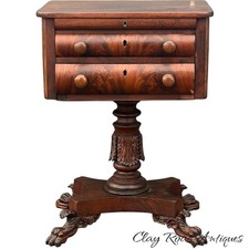 antique classical empire work table Philadelphia paw foot acanthus lift top 1830 picture