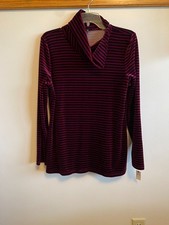 Talbots NWT Cowl Neck Soft & Cozy Stripe Black and Fuchsia Medium picture