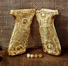 El centenario Mexican premium grips cachas  handmade Beretta 92fs 9mm 24k gold picture
