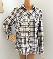 Harley-Davidson Women’s XL White/Black Plaid Long Sleeve Snap Close Embroidered picture