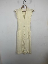REISS Womens Dress 0 Butter Yellow Linen Blend Emma Midi Minimal Luxury Wedding picture