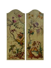 Pair of Large Continental Oil on Leather Chinoiserie Chic Painting Panels picture