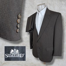 Vintage Stafford 2 Piece Suit Mens 46R Pants 40x30 Solid Brown Wool Blend USA picture