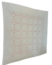 Vtg Cutter Quilt Hand Stitched Pink White 70”x70” Spots Torn Poor Worn Condition picture