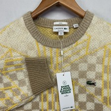 Lacoste Unisex Sweater Medium Wool Alpaca Geometric Monogram Yellow Brown NEW picture