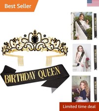 Stunning Black & Gold Birthday Crown Tiara & Sash for Elegant Celebrations picture
