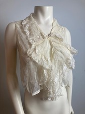 Antique Victorian Ivory Net Lace Blouse Dickie Ruffle S/M picture