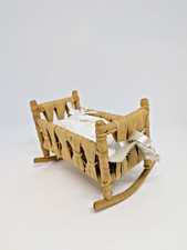Antique German Dollhouse Wicker Cradle Tissue Holder Mini Rocker 1:24 picture
