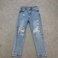 SHEIN Jeans Women's S Light Wash Distressed High Rise Straight Leg Denim picture