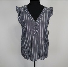 Old Navy Top Womens Blouse V-Neck Ruffled Gray Striped Sleeveless NWT picture