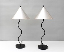 2 Post Modern Squiggle Lamps Black Table Lamps Silver Cone Shades Memphis picture
