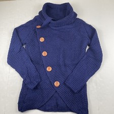 Grecerelle Cowl Neck Sweater Women’s M Navy Chunky Knit  Large Button Cozy picture