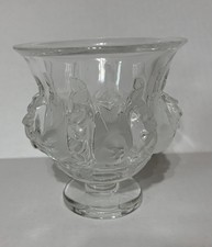 Lalique France Dampierre Crystal Vase Frosted Sparrows Vine Signed 5