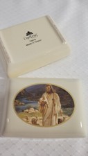 Vintage 1980s DaySpring Ceramic Trinket Box w/ Lid Jesus Good Shepherd Sheep picture