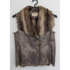 Scully Faux Fur Vest Womens Large Brown Faux Leather Western Toggle Close picture
