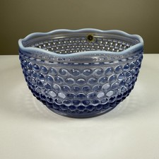 Vintage Westmoreland Blue Opalescent Hobnail Ruffled Glass Bowl NOS Label picture