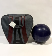 Vintage Brunswick Gray+ Brown Bowling Ball Bag + Navy Blue Axis Bowling Ball picture