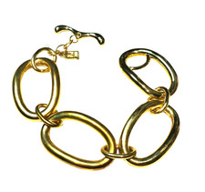 Vintage Robert Lee Morris RLM SOHO Gold Tone Chunky Oval Link Toggle Bracelet picture