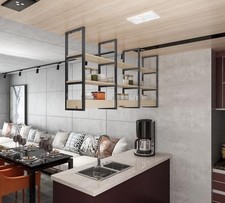BLACK - DIYHD 3-TIER CEILING MOUNT SHELF BRACKETS,INDUSTRIAL RUSTIC BLACK picture