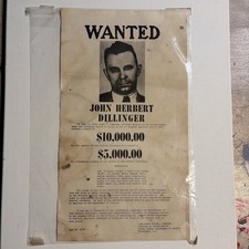 JOHN DILLINGER 1934 FBI WANTED POSTER 9x16 MOB MAFIA GANG BANK ROBBER picture