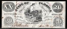 Oct 10, 1861 State Of Florida Tallahassee $20 Dollar Issued Obsolete Banknote picture