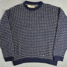Vintage L.L.Bean Sweater Mens XL Navy Blue Norwegian Knit Wool Rayon Birdseye picture