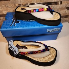 Skechers Somethin Else Festivities Platform Sandals Black Multi Gem 3787 W7 NEW picture