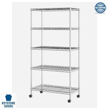 5 Tier Steel Wire Shelving 30 Inch 14 Inch 61.5 Inch Adjustable Wheels 1500 lb picture