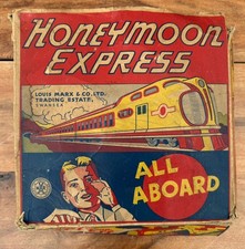 Antique 1930's Louis Marx Honeymoon Express Tin Litho Toy Boxed Clock Work Corgi picture
