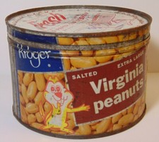 Old Vintage 1950s KROGER VIRGINIA PEANUTS NUTS CHIPMUNK GRAPHIC KEYWIND TIN CAN picture