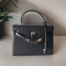 Authentic High Class Hand bag Black Leather From Japan 01291 picture