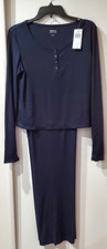 Gap GapBody Women's Long-SL Rib Lounge Top & Bottoms- Navy Size Large MSRP $95 picture