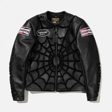 Van son Spider Web Cowhide Leather Motorcycle All black Jacket picture